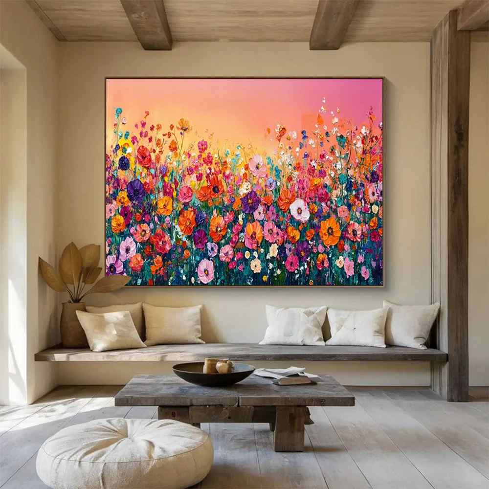 Sunset Original Field Flowers Abstract Canvas Wall Art EP97S